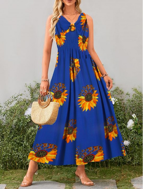Sunflower V -Neck Sleeveless Summer Dress